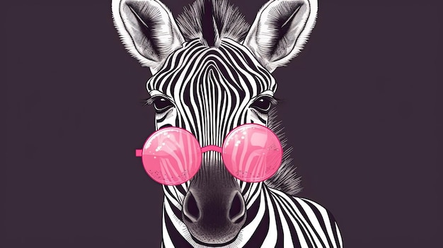 Portrait of a Funny Zebra in a Lips Pink Sunglasses with Generative AI Technology