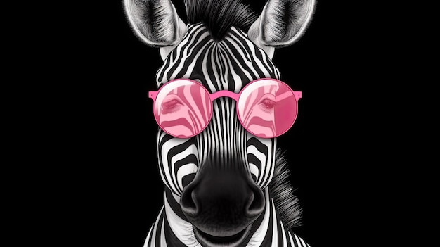 Portrait of a Funny Zebra in a Lips Pink Sunglasses with Generative AI Technology