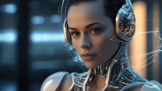 A portrait of a futuristic android woman with advance technology Ai generated