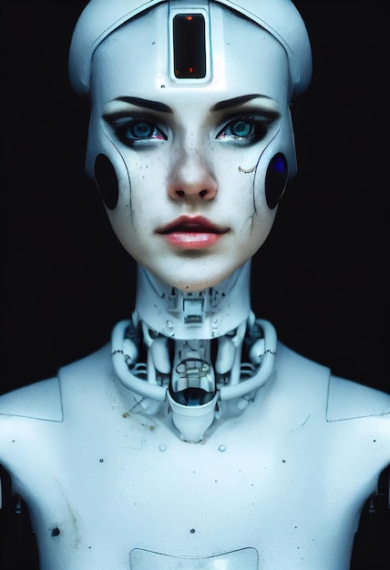 Portrait of a futuristic female robot. An artistic steampunk fantasy. Concept of a modern robot