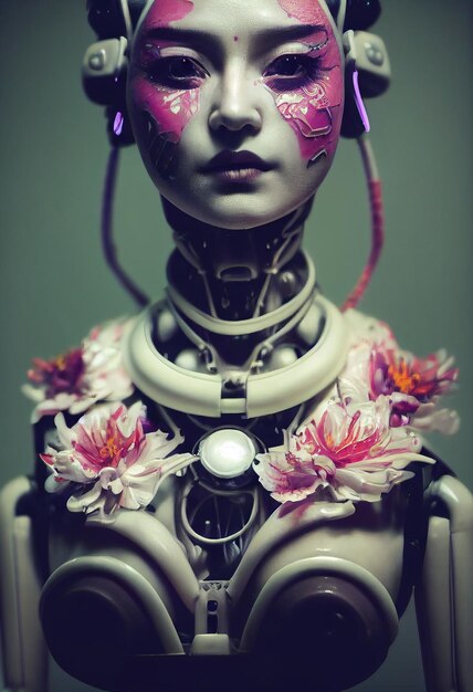 Portrait of a futuristic female robot from the future