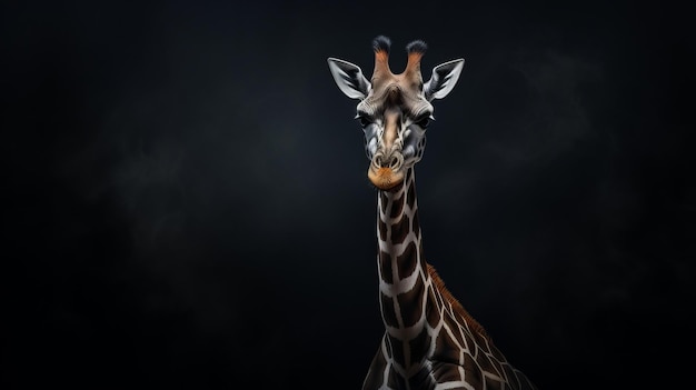 Photo portrait giraffe standing in the dark background generative ai