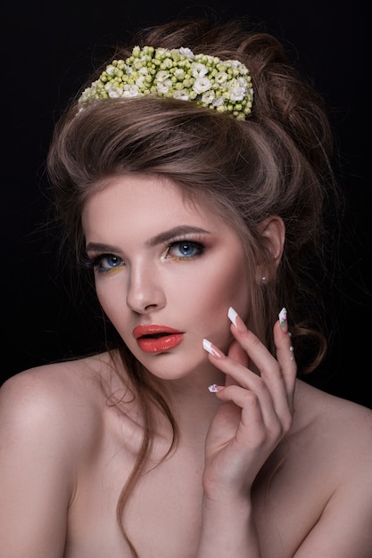 Portrait of a girl close-up with nice hair style 