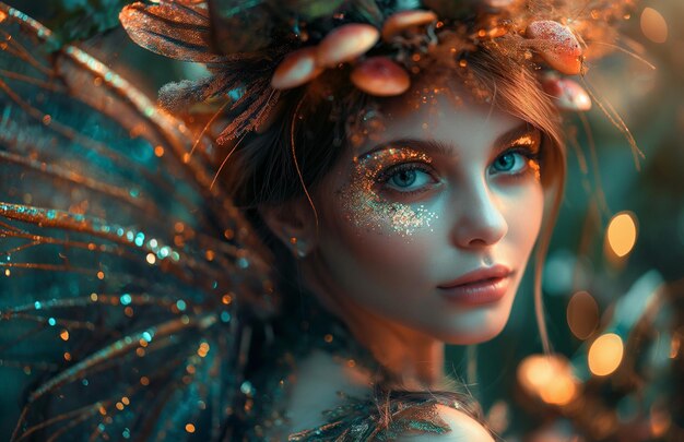 Portrait of a girl in the image of a fairy with wings