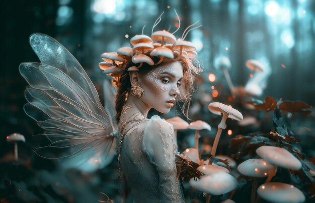 Portrait of a girl in the image of a fairy with wings