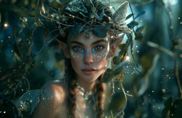 Portrait of a girl in the image of a forest elf