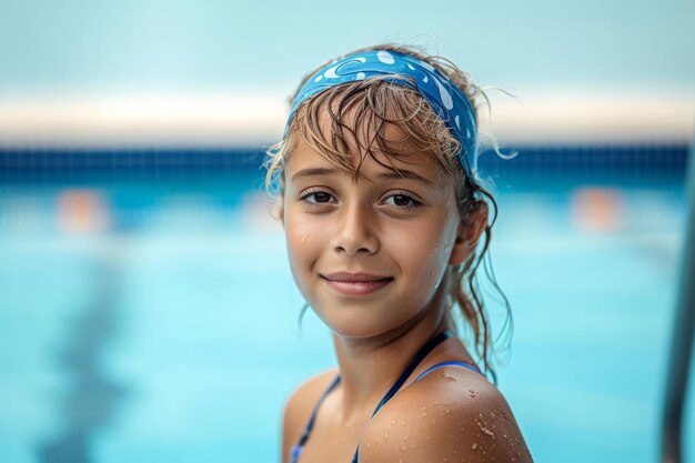 Portrait of a girl in the poolside Portrait of a girl in the poolside