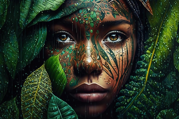 Portrait girl rain forest wallpaper image Ai generated art