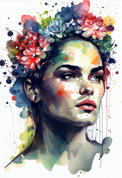 Portrait of a girl in watercolor paints on watercolor paper Beautiful fashion illustration