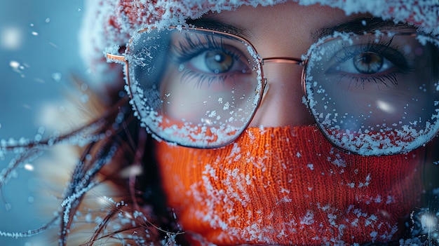 Portrait of a Girl in Winter with Frosted Glasses