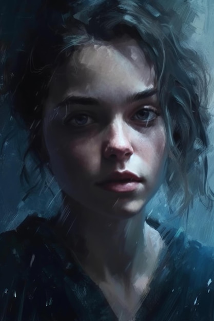 A portrait of a girl with blue eyes and a blue shirt.