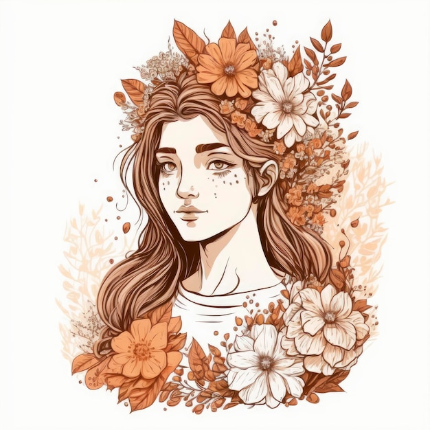 Portrait of a girl with flowers on her head.