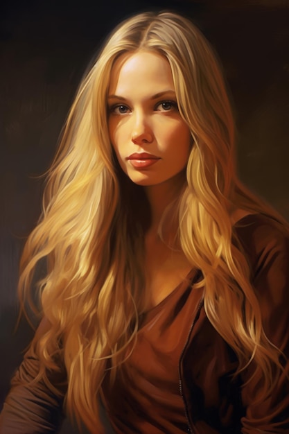 A portrait of a girl with long blonde hair.