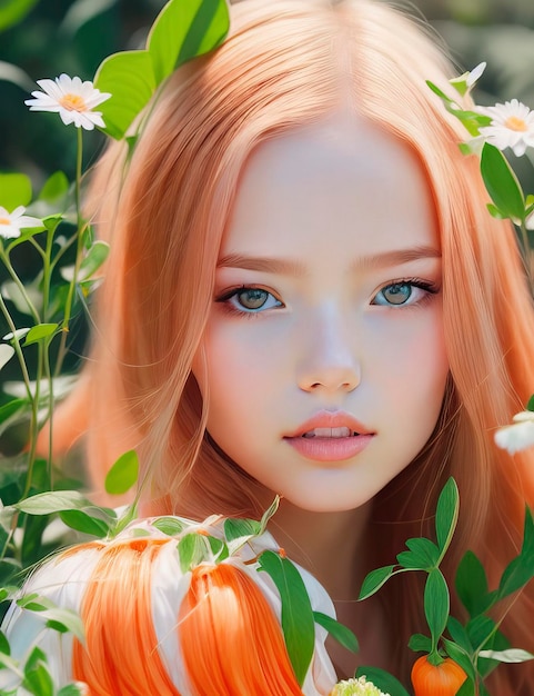 portrait of girl with summer solstice creamsicle plants