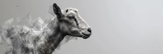 Photo a portrait of a goat with a veil of smoke and light surrounding it symbolizing mystery transf