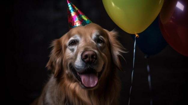 Portrait of a golden retriever dog on his birthday