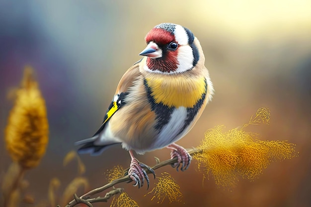 Portrait of goldfinch in a natural environment generative ai