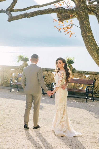 portrait of Gorgeous wedding couple in Italy