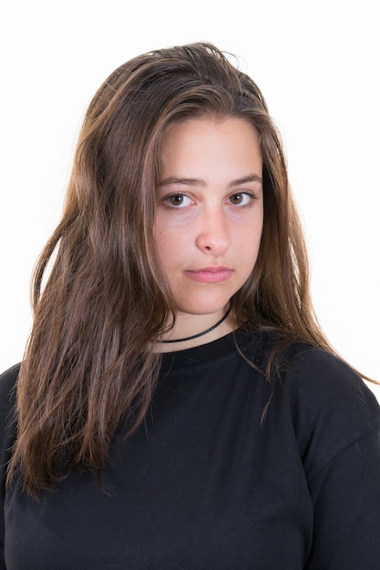 Portrait of gorgeous young brunette woman on white Hanukkah decoration