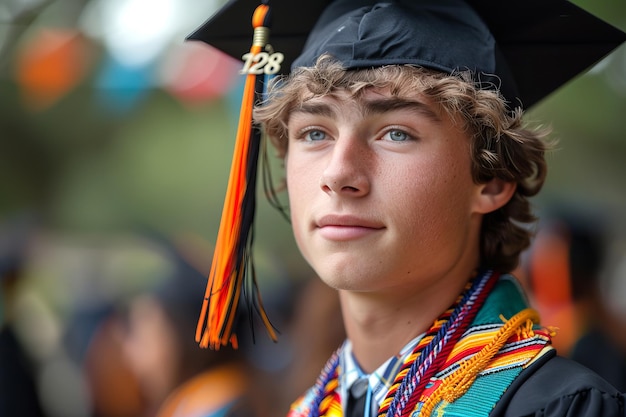 Portrait of graduate wearing lack cap Education and graduation theme