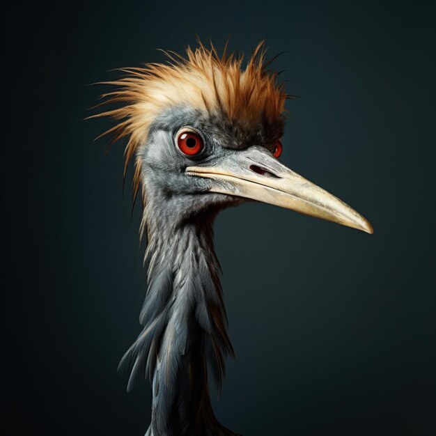 Portrait of a great crested grebe bird on black background