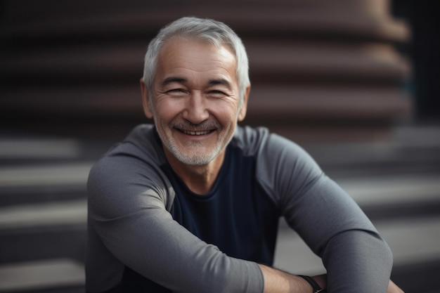 Portrait of a grey haired older man exercising outdoors Generative ai