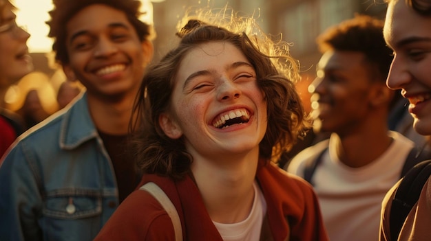 Photo portrait of group of friends together with happiness and love friendship and support