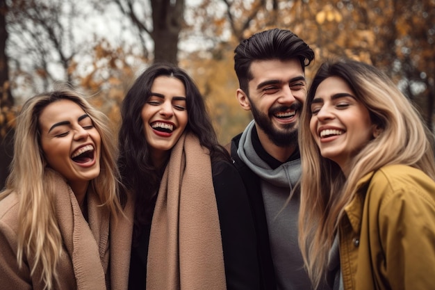 Portrait of a group of happy friends enjoying time together outdoors created with generative ai