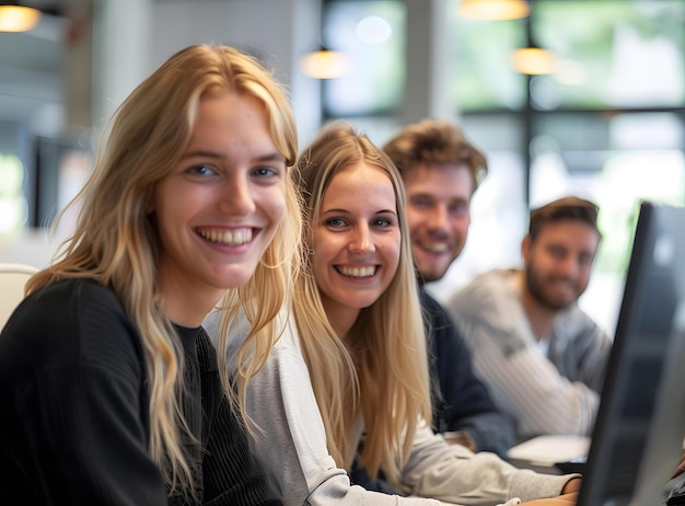 Photo portrait of a group of young people smiling