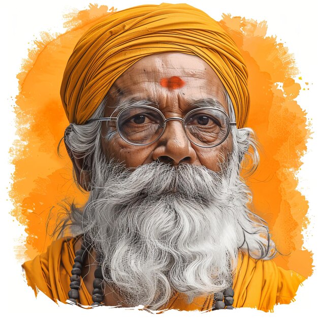 Portrait of the guru teacher Guru Purnima celebration Illustration