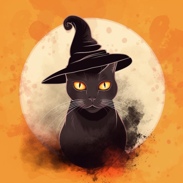 portrait of halloween cat wearing witch costume