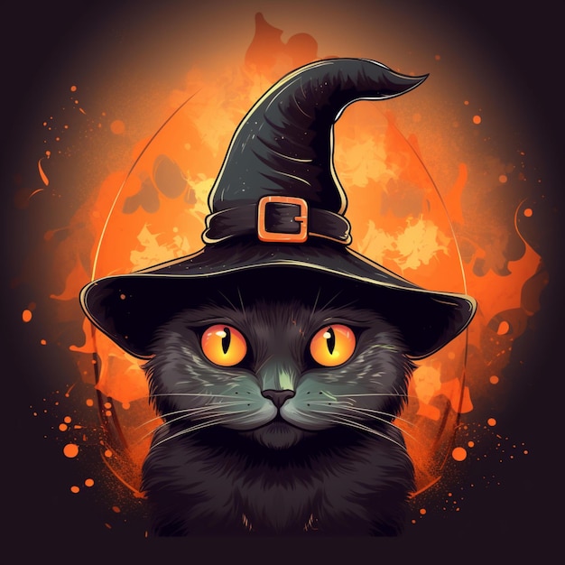 portrait of halloween cat wearing witch costume