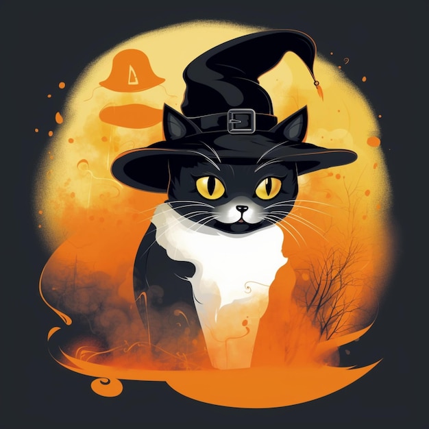 portrait of halloween cat wearing witch costume