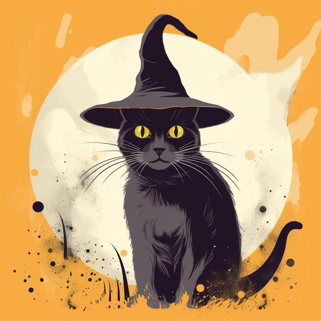 portrait of halloween cat wearing witch costume