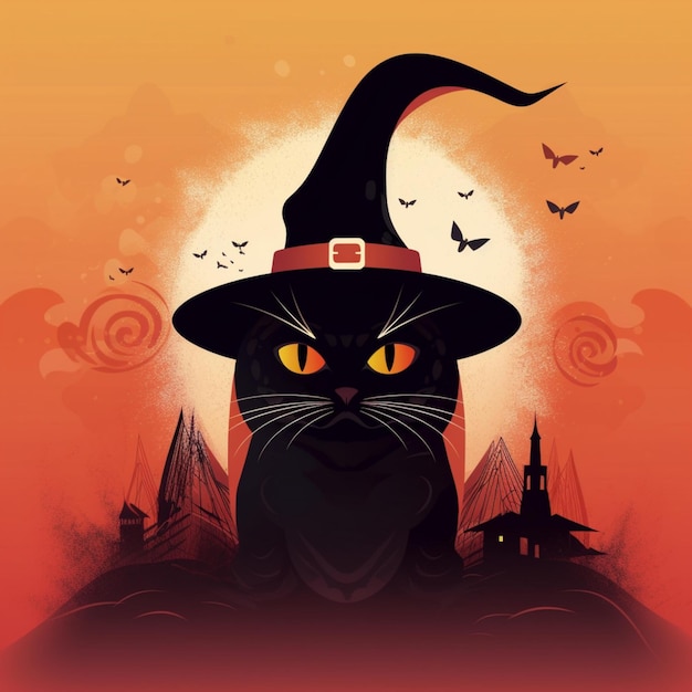 portrait of halloween cat wearing witch costume