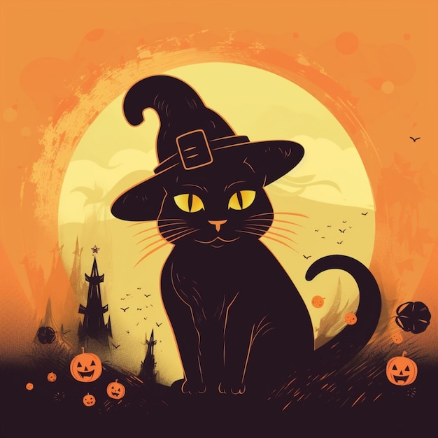 portrait of halloween cat wearing witch costume