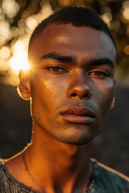 Portrait of a handsome african american man at sunset