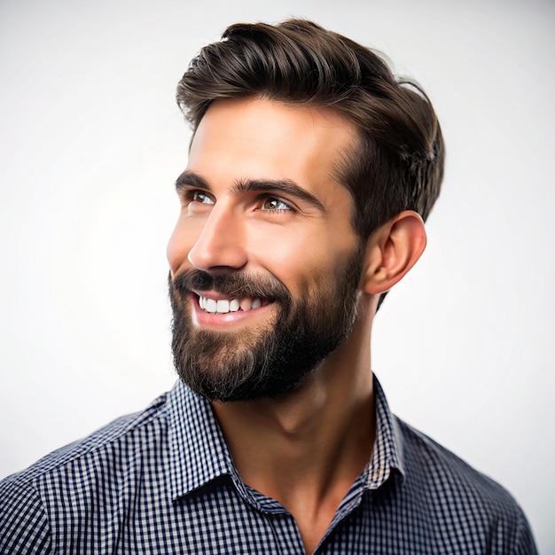 Portrait of a handsome beard man smiling Isolated on transparent background