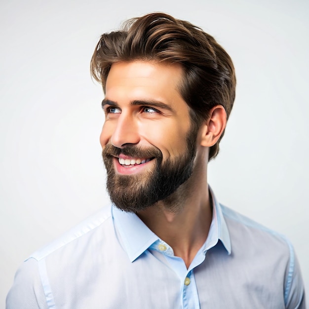 Portrait of a handsome beard man smiling Isolated on transparent background