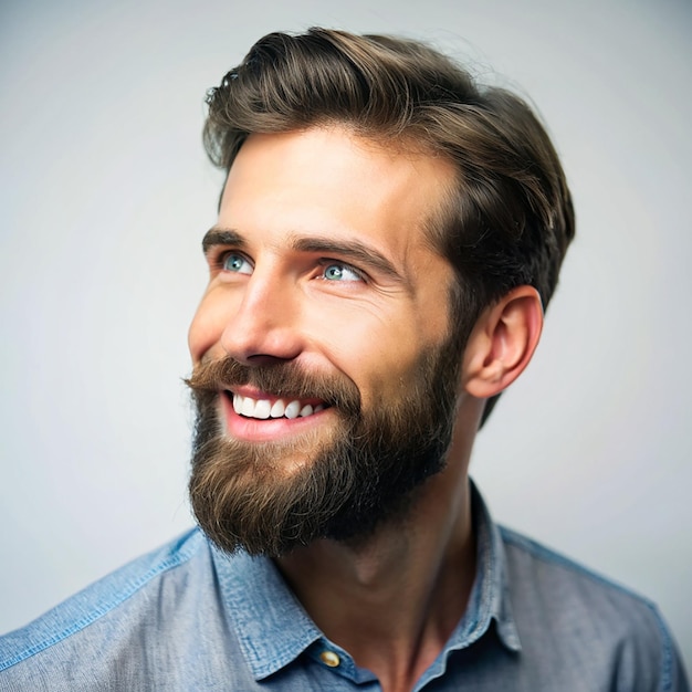 Portrait of a handsome beard man smiling Isolated on transparent background