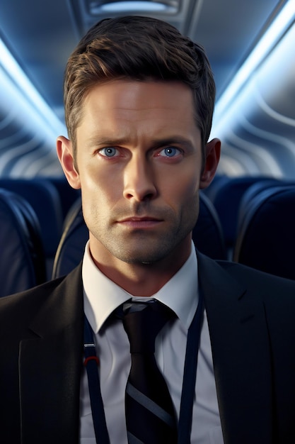 Portrait of a handsome businessman in an airplane Business travel