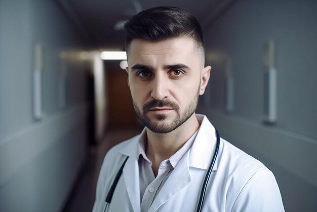 Portrait of a handsome male doctor with stethoscope on his neck Generative AI