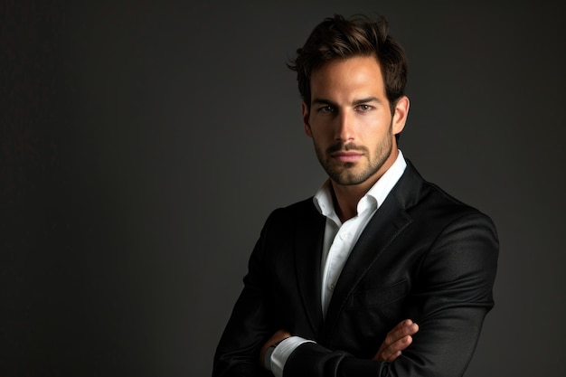 Portrait of handsome man in black suit