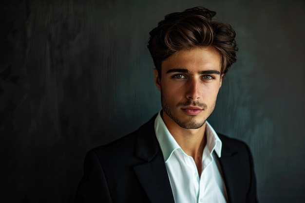 Portrait of handsome man in black suit