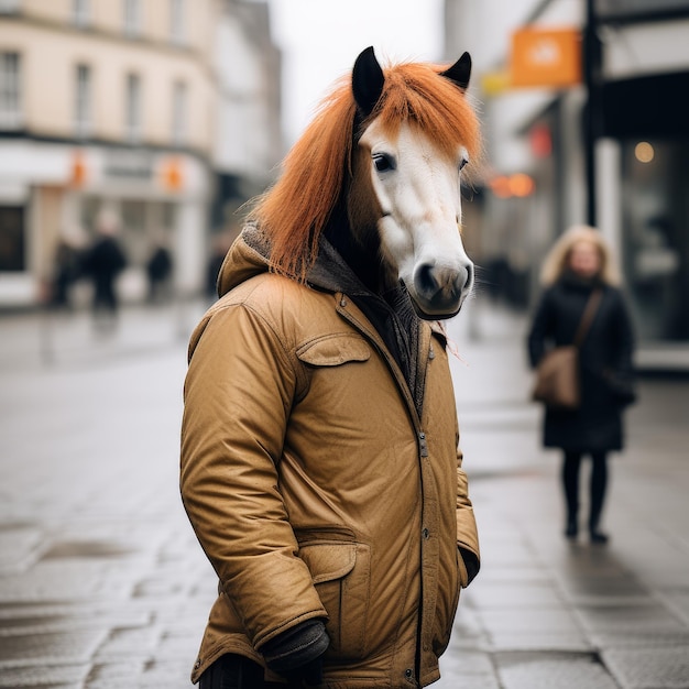 portrait of handsome man in a hat with brown horse portrait of handsome man in a hat with brown