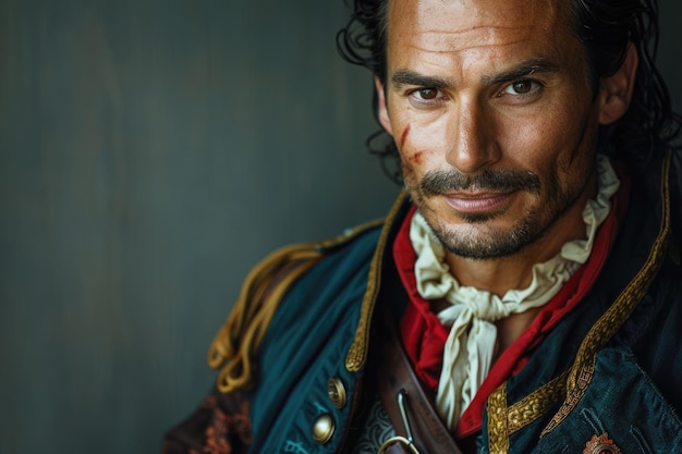 Portrait of handsome man in a pirate costume