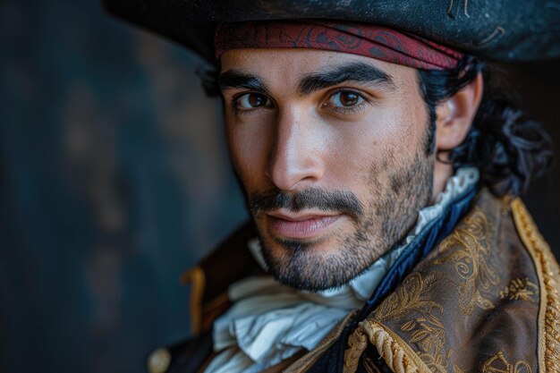 Portrait of handsome man in a pirate costume