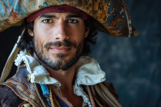 Portrait of handsome man in a pirate costume