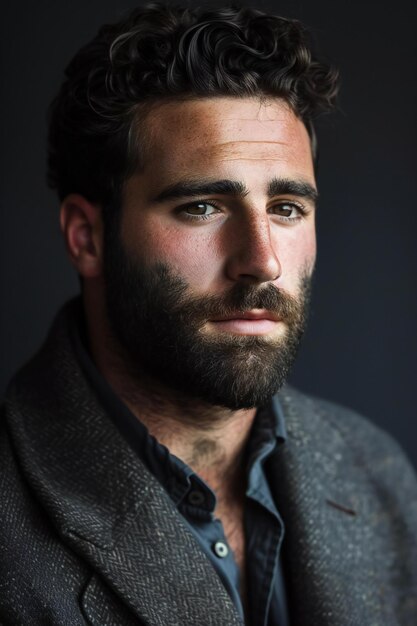 Portrait of a handsome man with a beard on a dark background