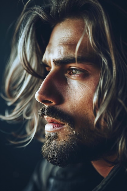 Portrait of a handsome man with long hair Mens beauty fashion